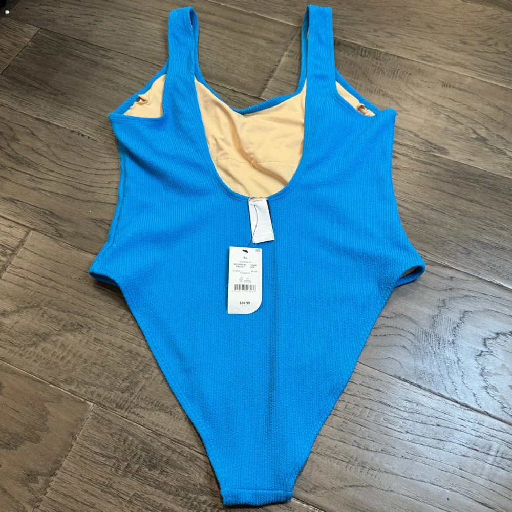 NEW Cotton On Blue One Piece Swimsuit with Scoop‎ Neckline Size XL Ribbed